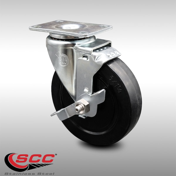 5 Inch SS Soft Rubber Swivel Top Plate Caster with Brake
